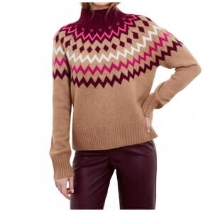 NEW &ISLA sara fairisle mock neck sweater in almond multi